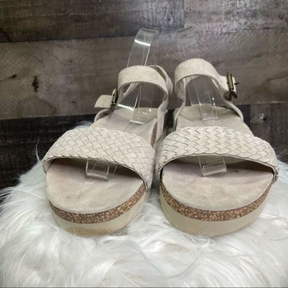 Muses and Cloud Beige Braided Ankle Strap Cork Accent Sandals - Picture 3 of 8